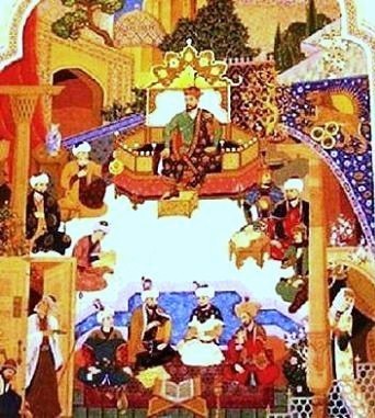 TimurLang._Amir_Temur_Lang_sitting_on_his_throne_and_around.